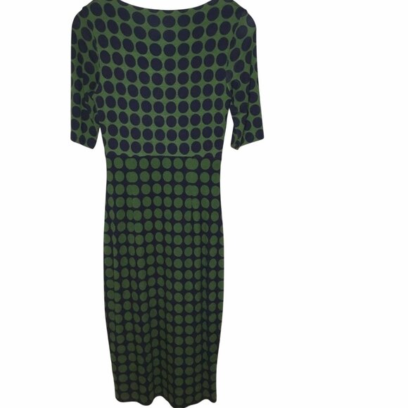 Anthropologie Bailey 44 Green Blue Polka Dot Stretch Midi Dress XS Workwear USA - Picture 2 of 6